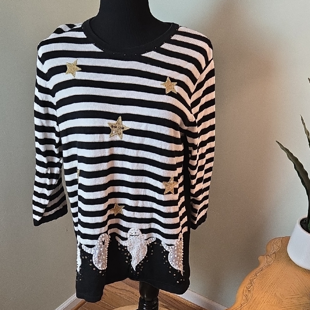 HALLOWEEN stripe Sequin Ghost Sweater